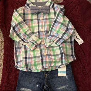 Old Navy Plaid Shirt and Jeans Set - Green, Blue, Gray
